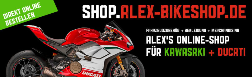 Alex Bikeshop - Online Shop für Kawasaki und Ducati Zubehör, Bekleidung und Merchandising